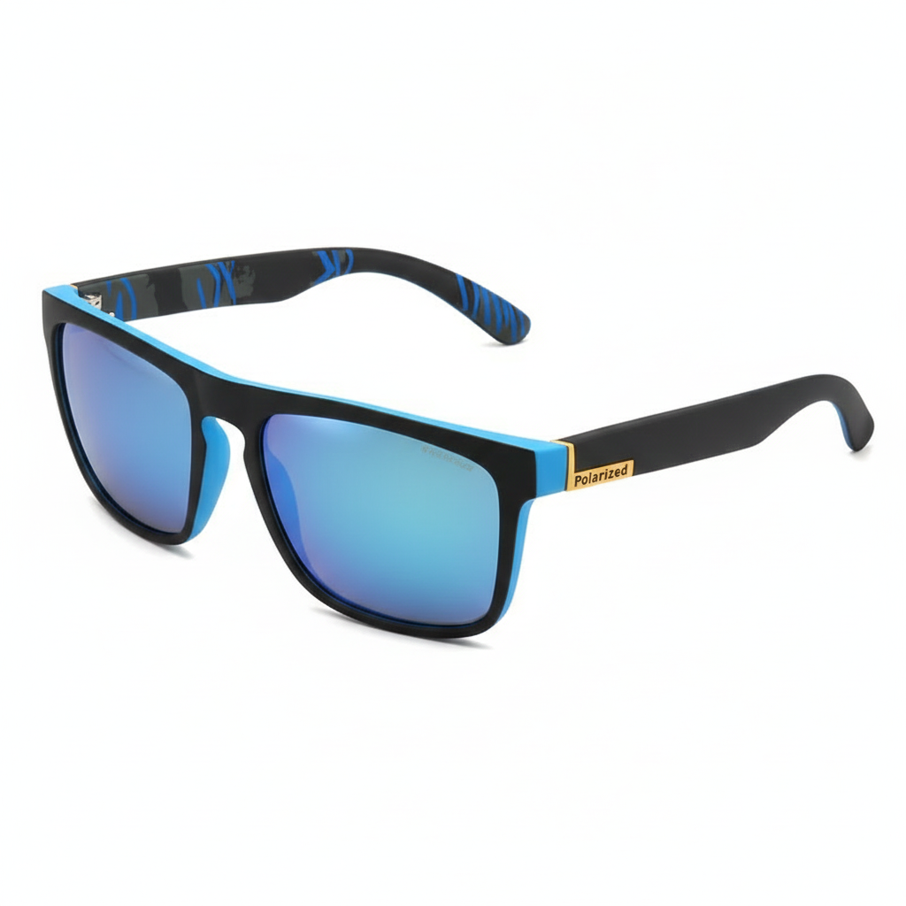 Mity Sport: Matte Black Polarized Sunglasses with Blue Detail